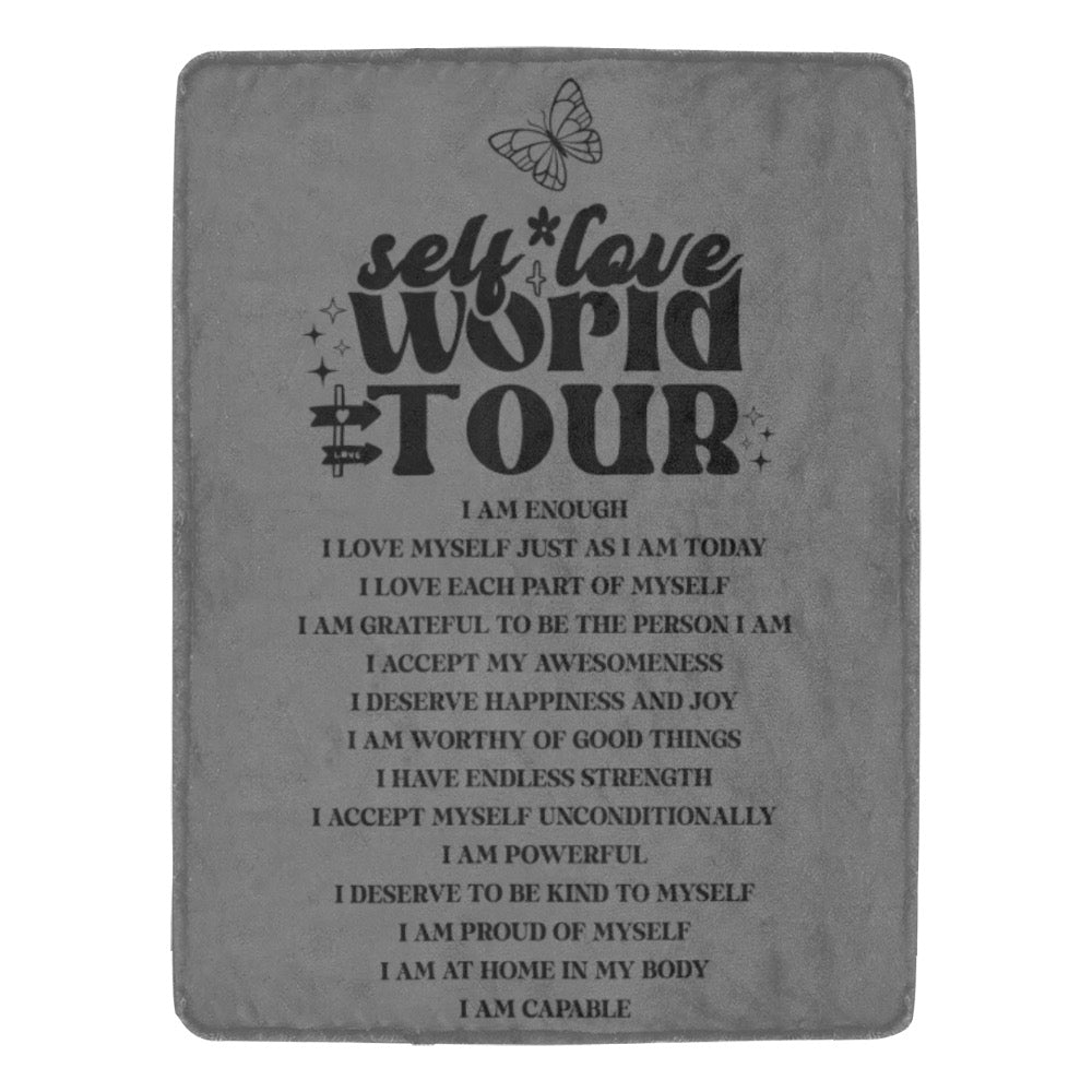 Self-Love World Tour Fleece Blanket – 60x80 Ultra-Soft Throw with Affirmations