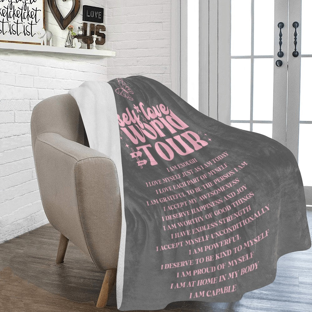 Self-Love World Tour Fleece Blanket – 60x80 Ultra-Soft Throw with Affirmations