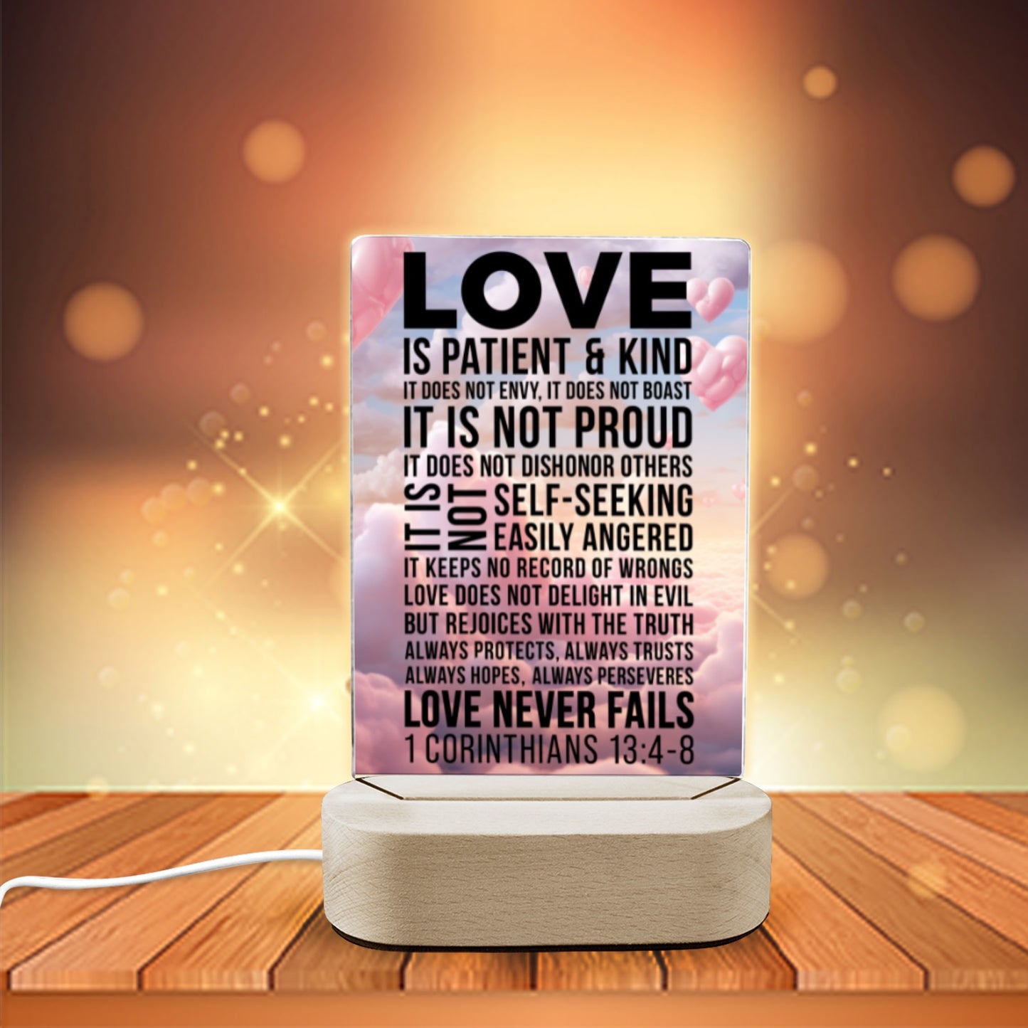 Love Never Fails Glow Light | Soft Faith-Inspired Night Light