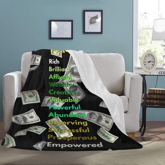 “I AM” Wealth & Abundance Affirmation Blanket - Speak Prosperity 60x 80 Ultra Soft Fleece Throw