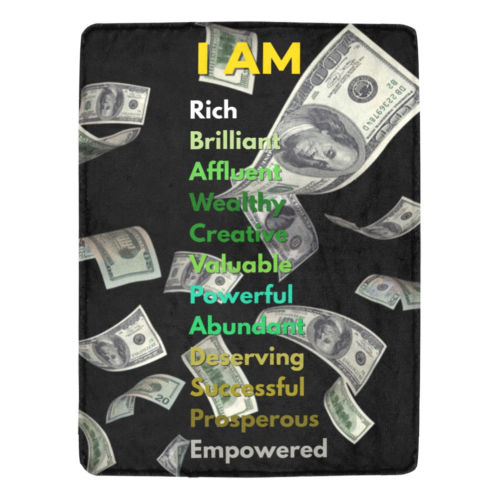 “I AM” Wealth & Abundance Affirmation Blanket - Speak Prosperity 60x 80 Ultra Soft Fleece Throw