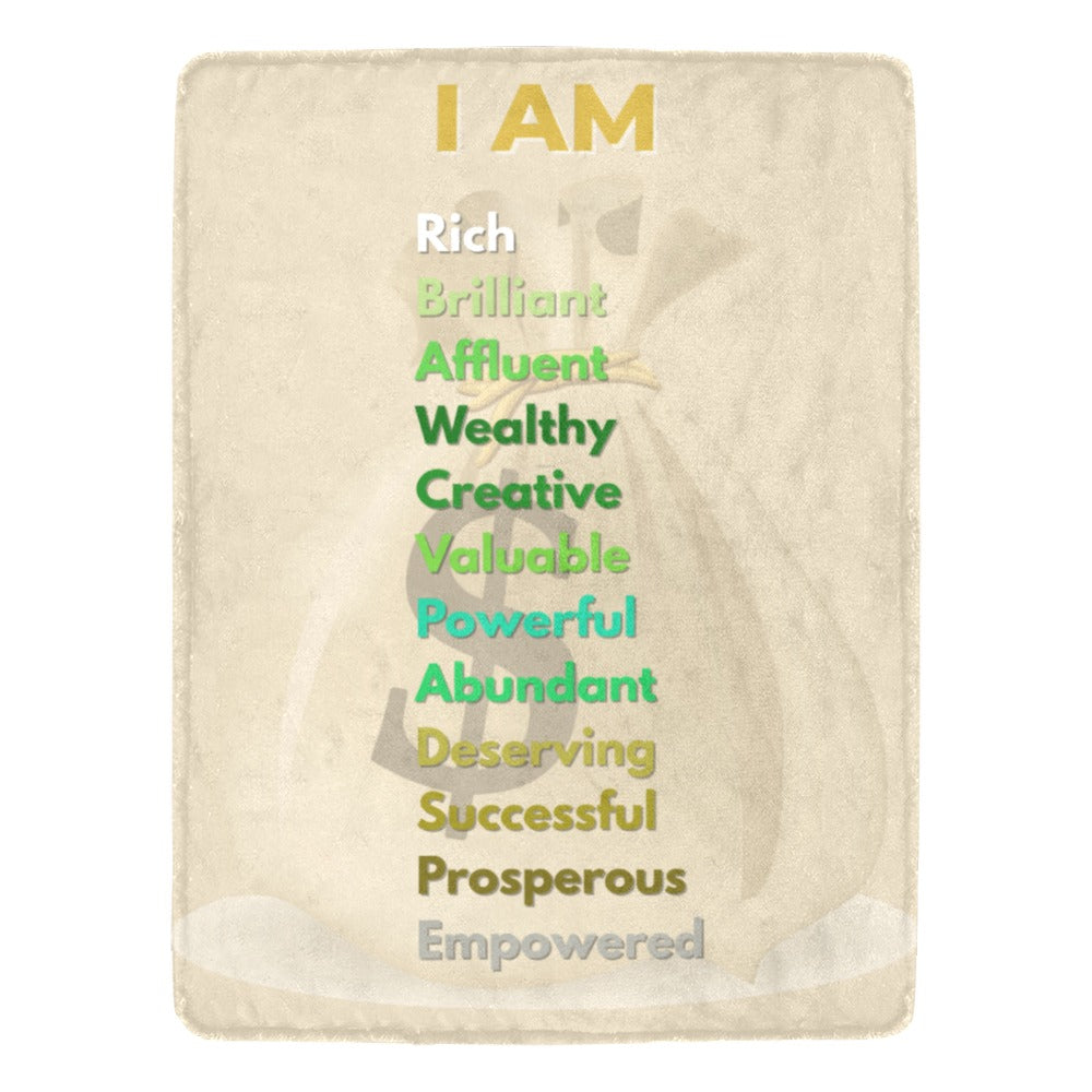 “I AM” Wealth & Abundance Affirmation Blanket - Speak Prosperity 60x 80 Ultra Soft Fleece Throw